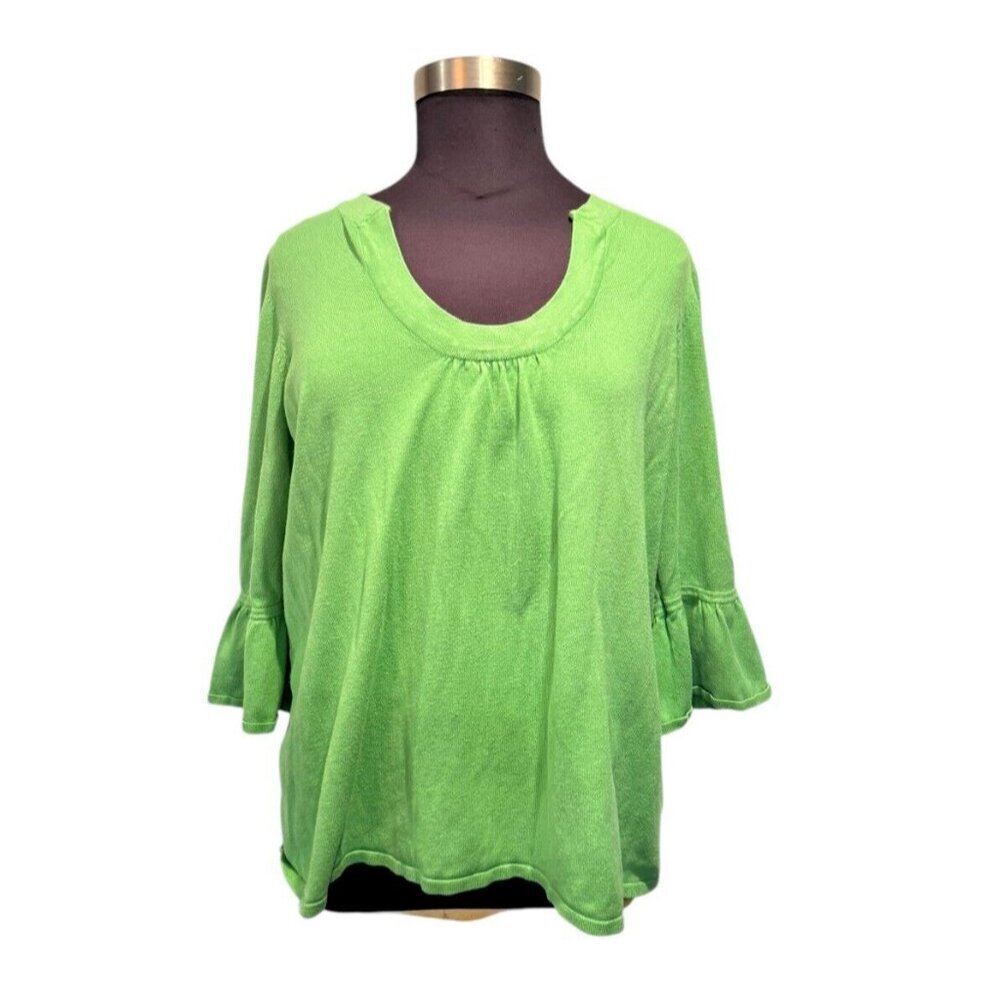 Green plus size women's‎ blouse knit top 3/4 sleeve size 26/28 round neck